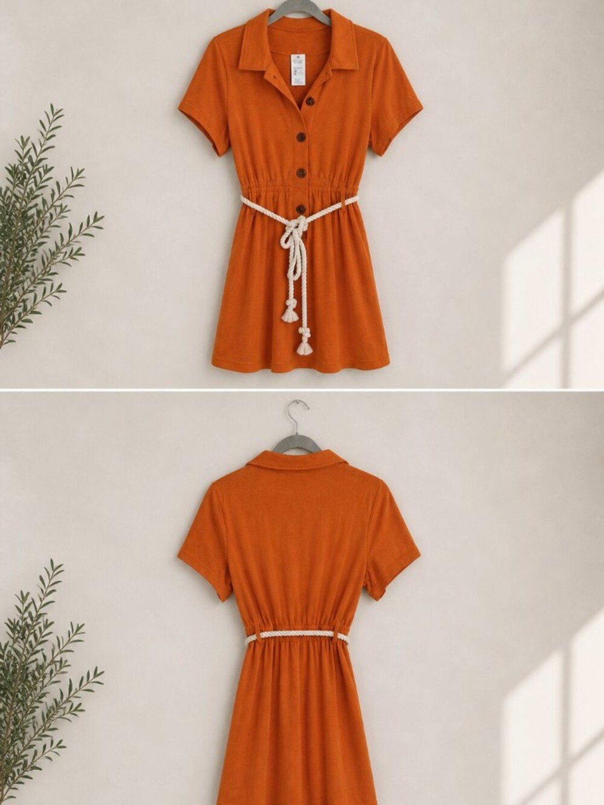 Cupshe Orange Button Front Shirt Dress w/ Rope Belt Size L NWT