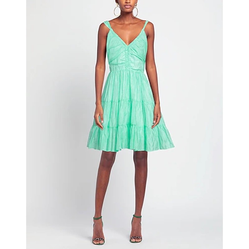 Sandro Green Tiered Linen-Blend Gauze Mini Dress EU 42 / US 10 Coastal EUC $370