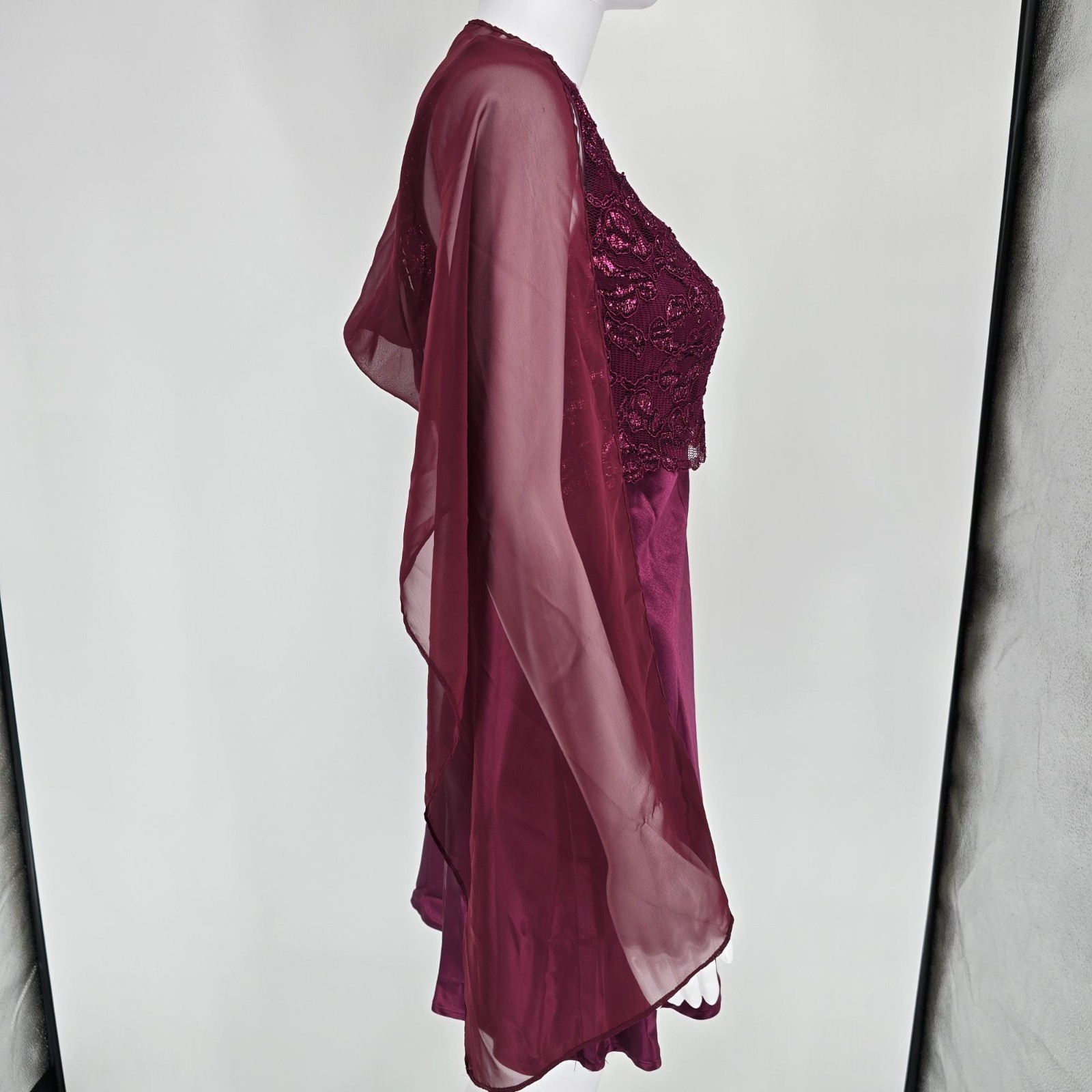 Vintage 1990s/Y2K 5-7-9 Deep Wine Satin Chiffon Wrap Party Dress (Junior’s XS)