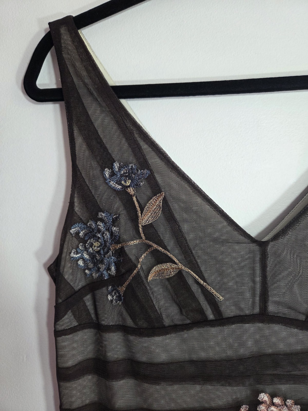 BASQUE Size 12 Brown Mesh Floral Embroidered A-Line Sleevess Dress