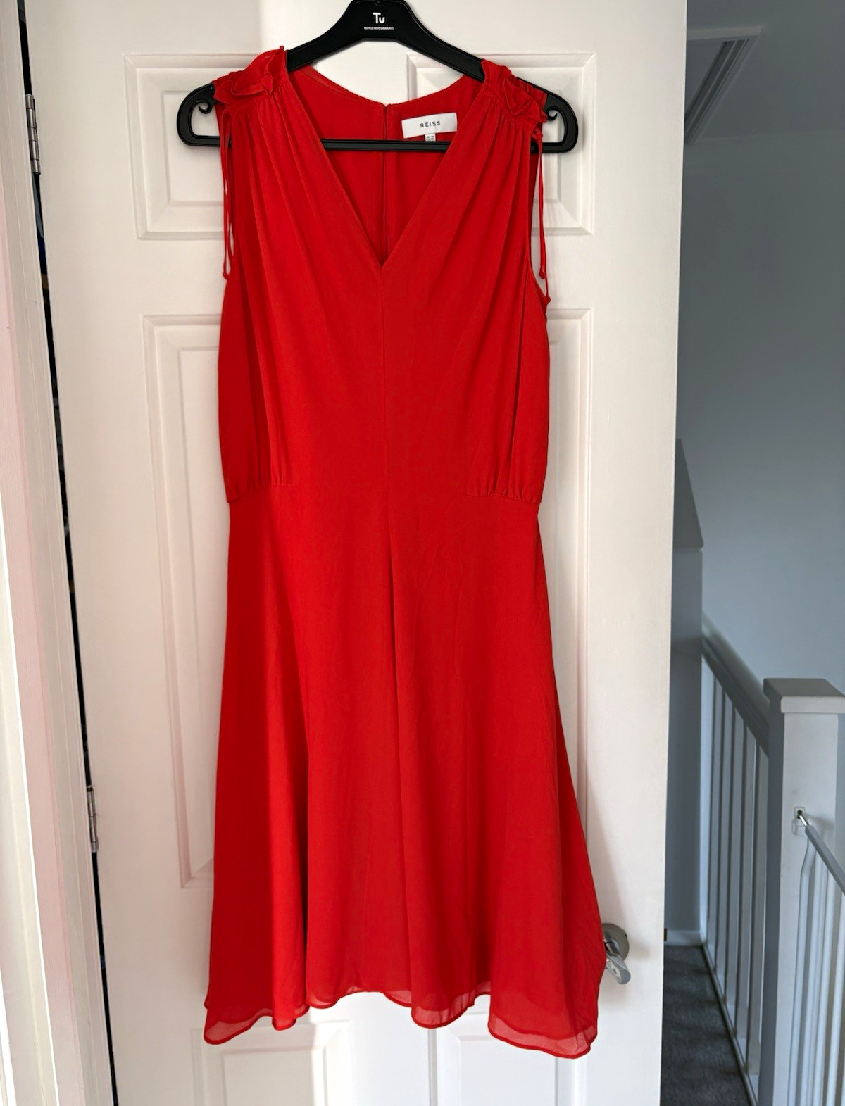 Reiss Red A-Line Midi Dress Sleeveless V-Neck UK 8