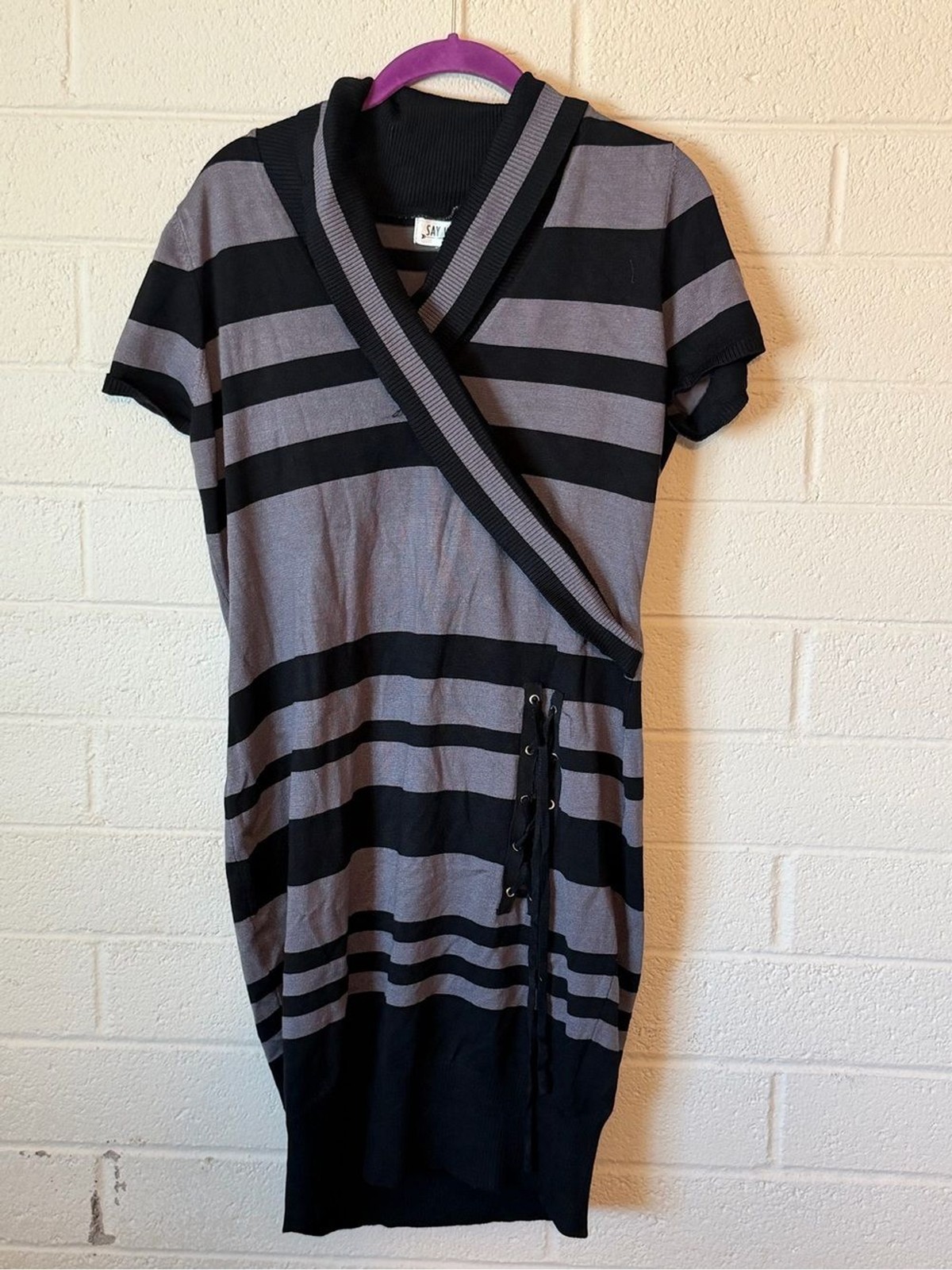 Say What? Black and Gray Striped Midi Sweater Dress