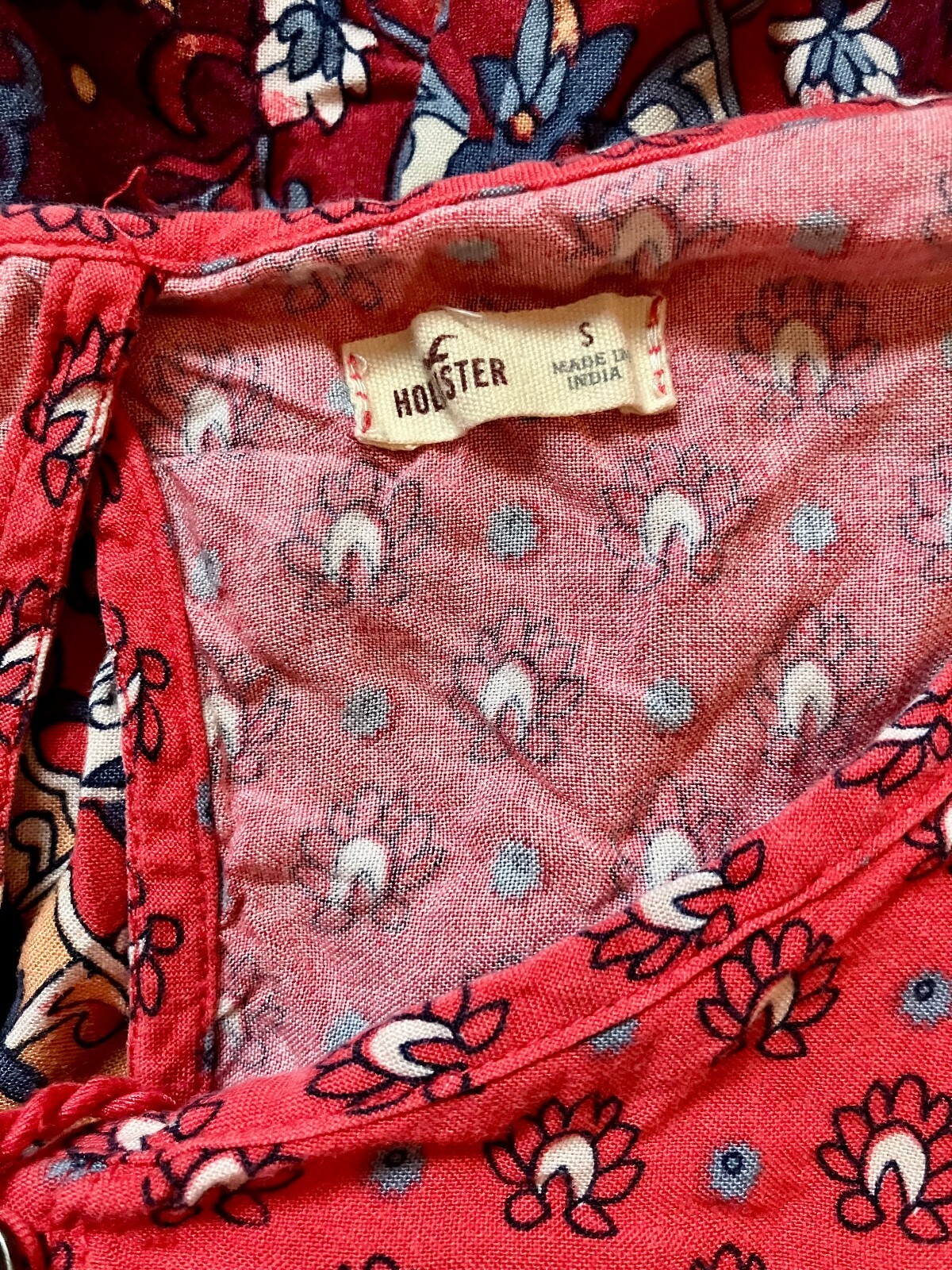 Hollister Rust Red Boho Border Print Dress Tassel Waist Long Sleeve Prairie S