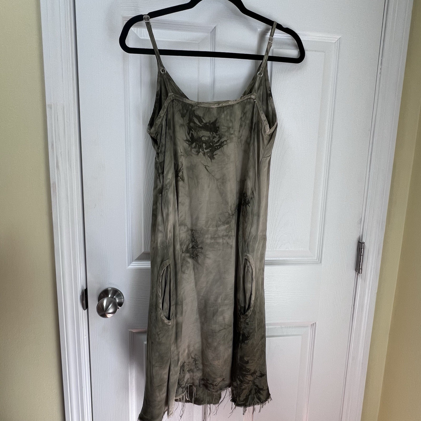 Love Tanjane Olive Green Tie Dye Silk Slip Dress 90s Grunge Boho Indie Small