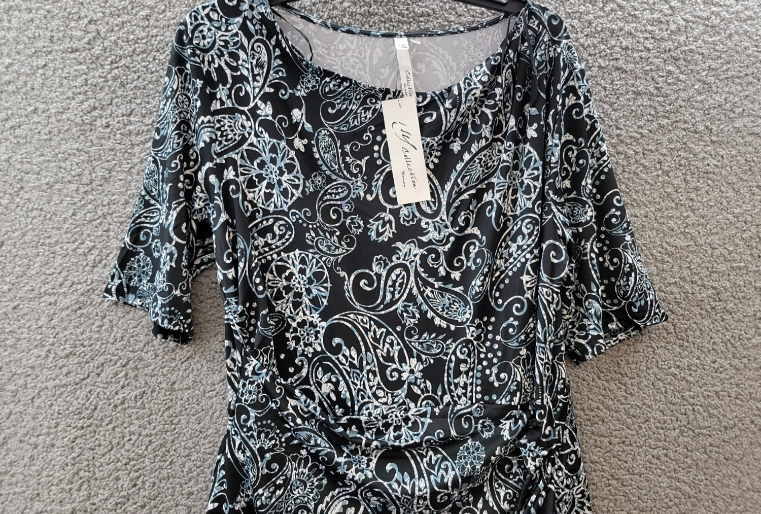 NY Collection Plus Size Elbow Sleeve Side Pleat Dress Womens 1X Verbena Pullover