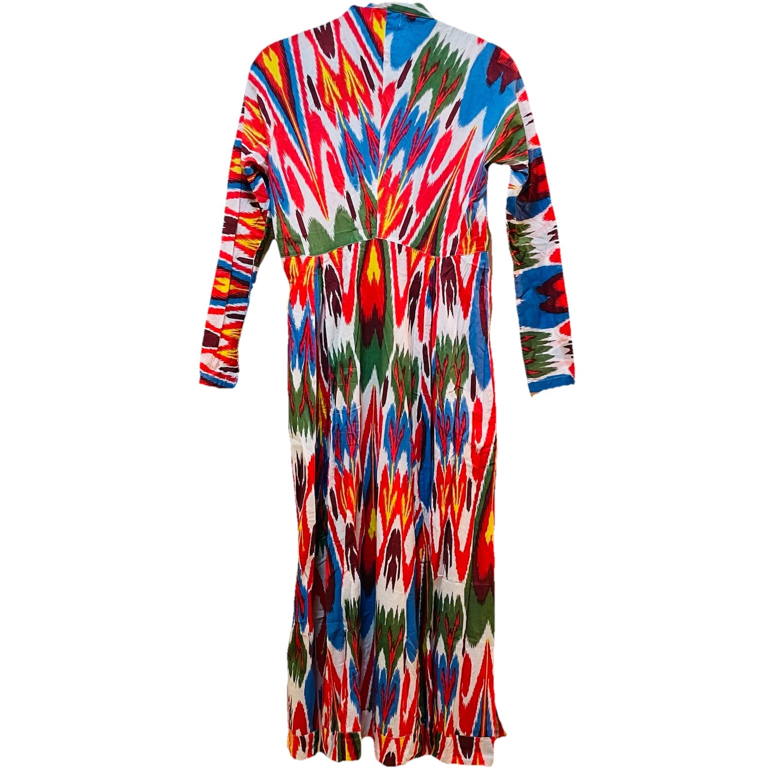 GUADALUPE Multicolor Ikat Pattern Midi Dress Sz S