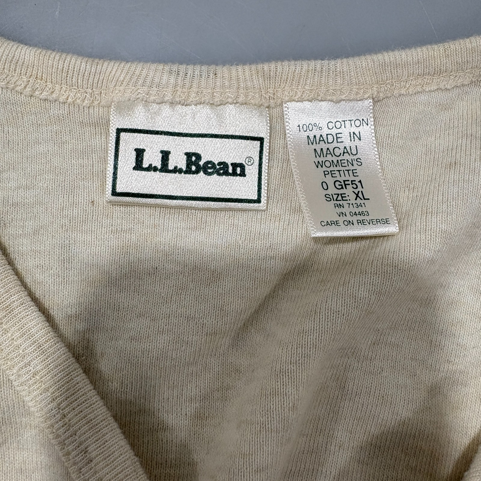 L.L. Bean PXL Oatmeal Beige Cotton Knit V-Knit Long Dress Short-Sleeve NEW