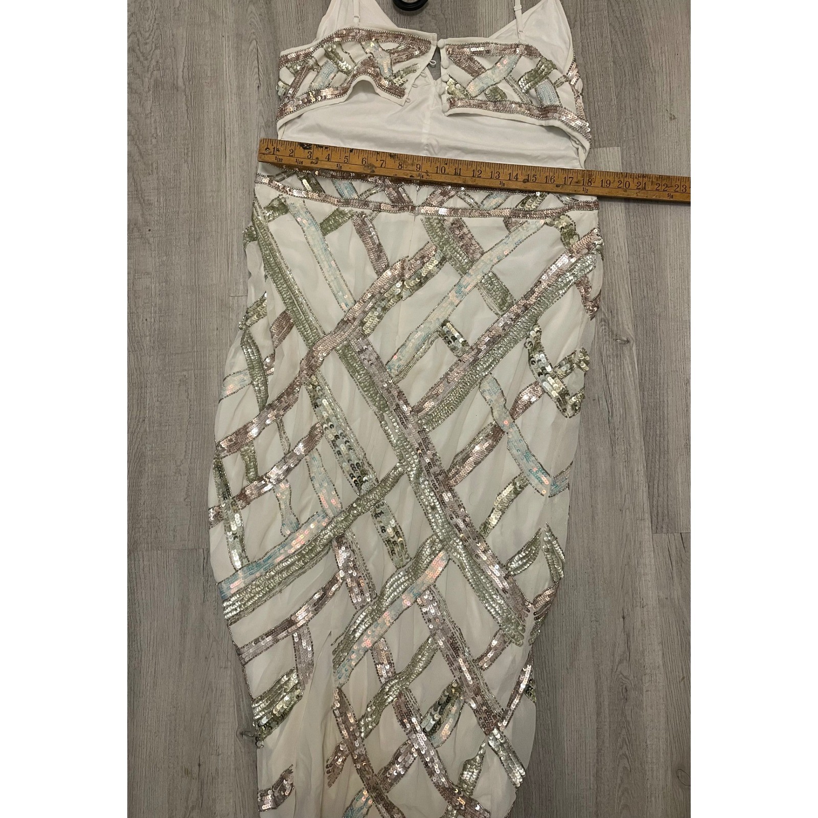 ASOS Embellished Sequin Midi Dress White Spaghetti Strap Open Back Formal Gown