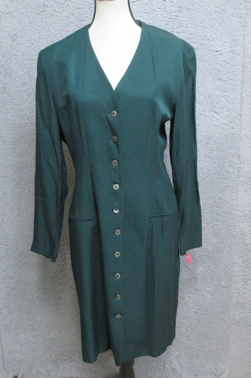 VINTAGE Dani Max Dress Womens 8 Green Button Front Long Sleeve Made in USA 90s