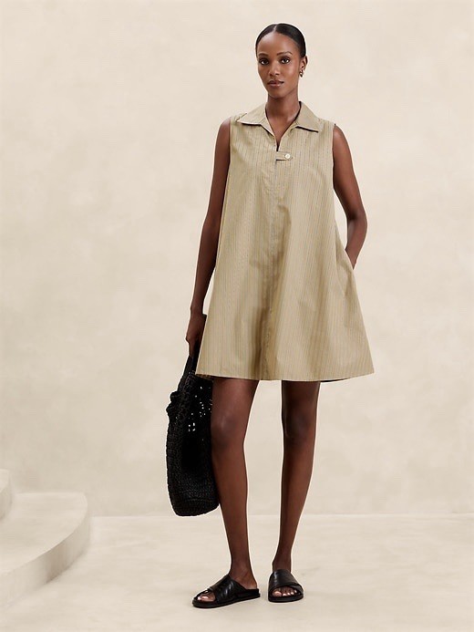 NWT Banana Republic Poplin Striped Mini Dress Tan M