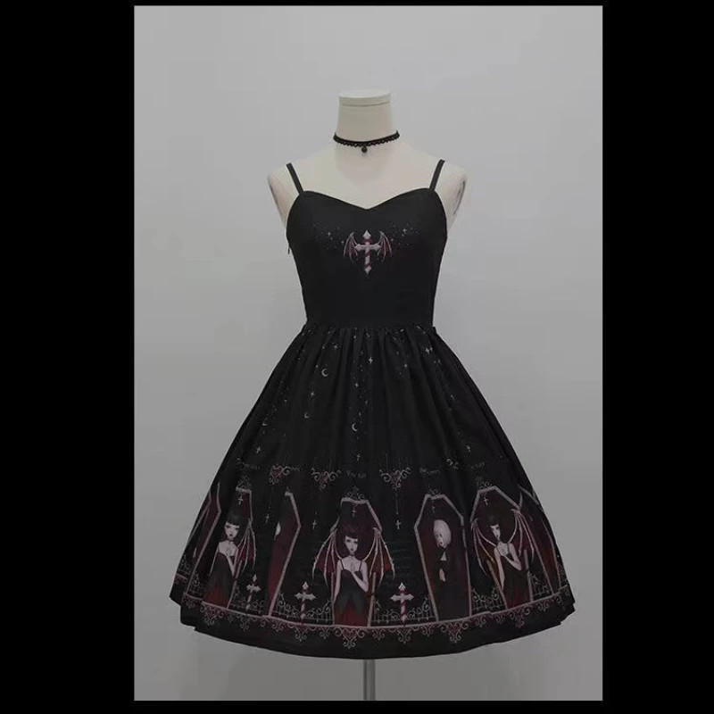 Dark Gothic Devil Print Dress Black White Japanese Style Lolita Jsk Victorian