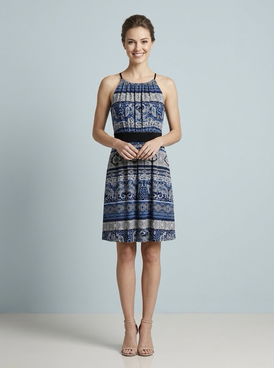 Petite small women’s blue and black dress