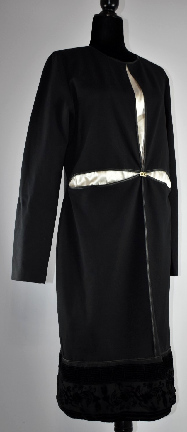 Roberto Cavalli Class Sz 16 Black White Long Sleeve Cocktail Sheath Dress Italy