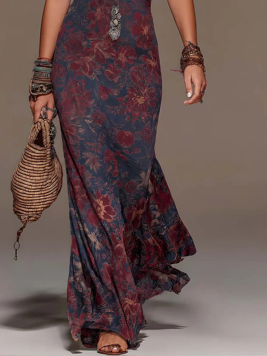 Vintage Halter-neck Floor-length Dress ( Sizes : L, M, S, XL, XXL)