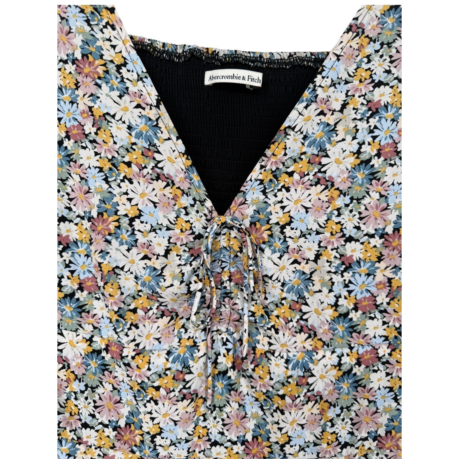 Abercrombie & Fitch Cinched Tie Front Floral Midi Dress Size XL Cottagecore Boho