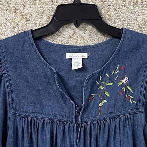 Bechamel Denim Medium Petite Safari Animals Embroidered House Patio Jean Dress