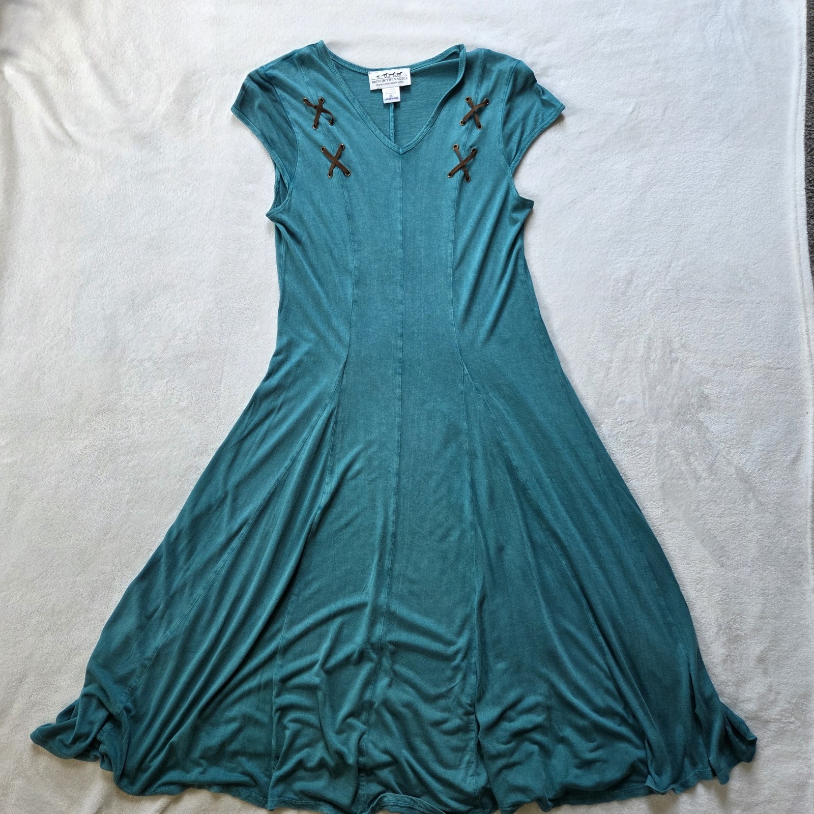 Back In The Saddle Womens Western Prairie Maxi Turquoise Dress W/ Suede Detail