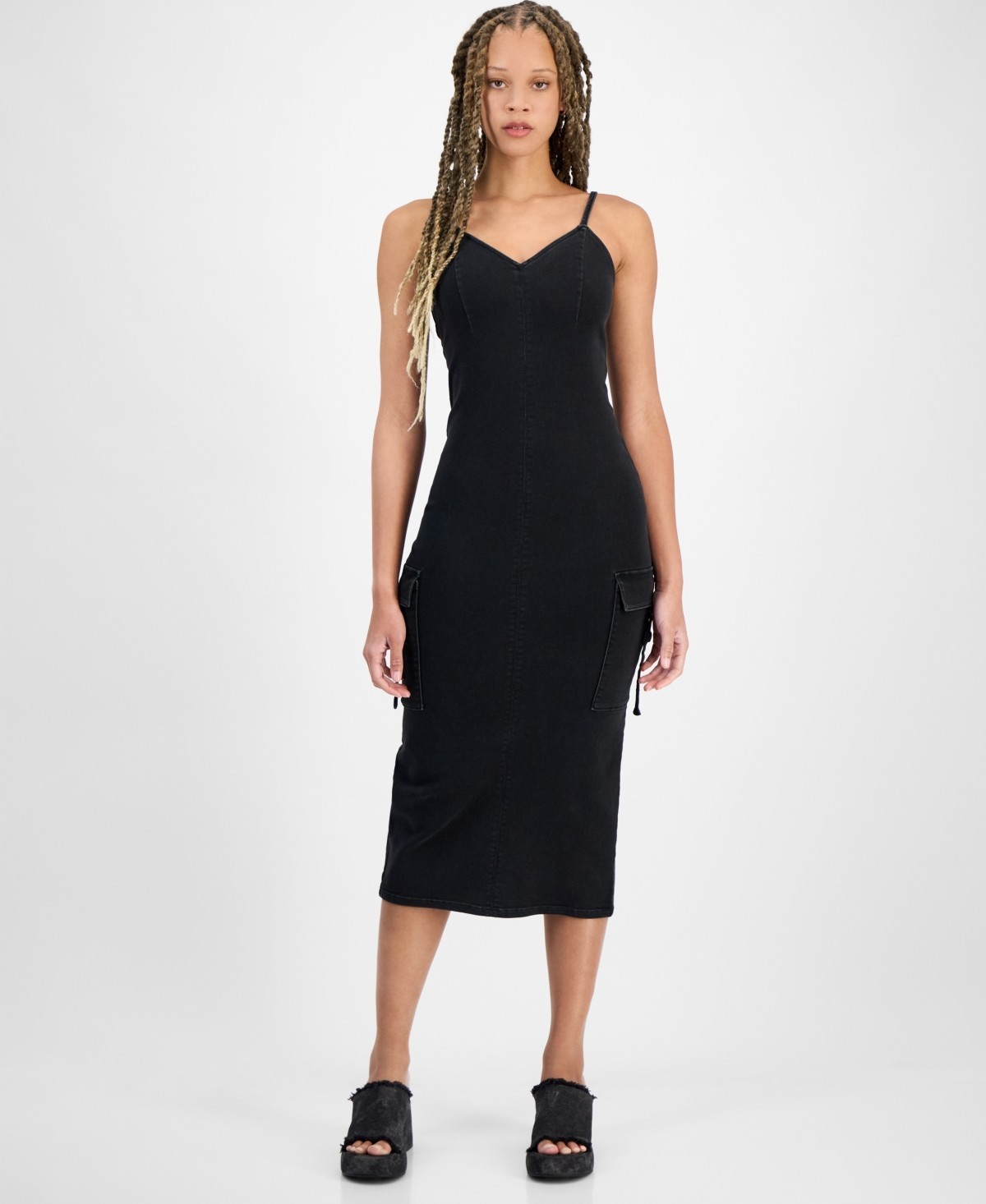 Tinseltown Sleeveless Cargo Bodycon Dress Juniors M Washed Black Zip Closure