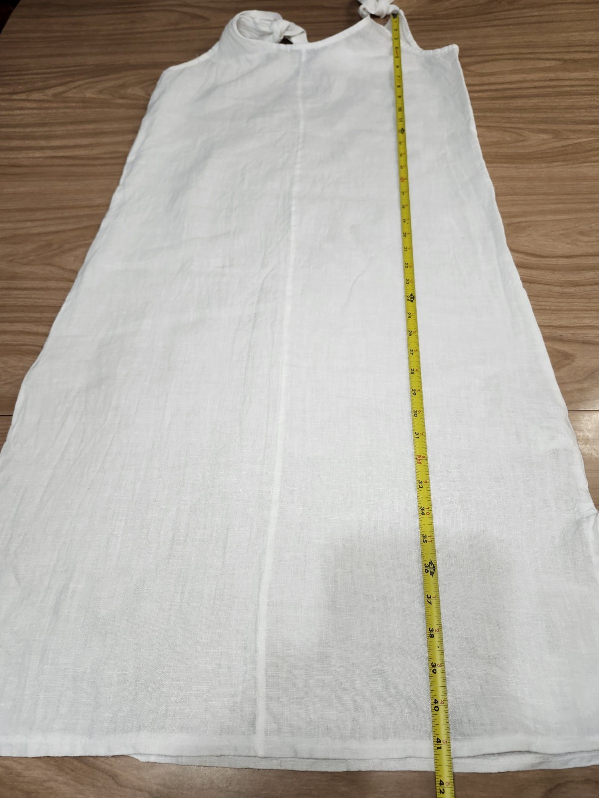 Valentina Naldi Dress 100% Linen Small Made In Italy White Long Tie Shoulders