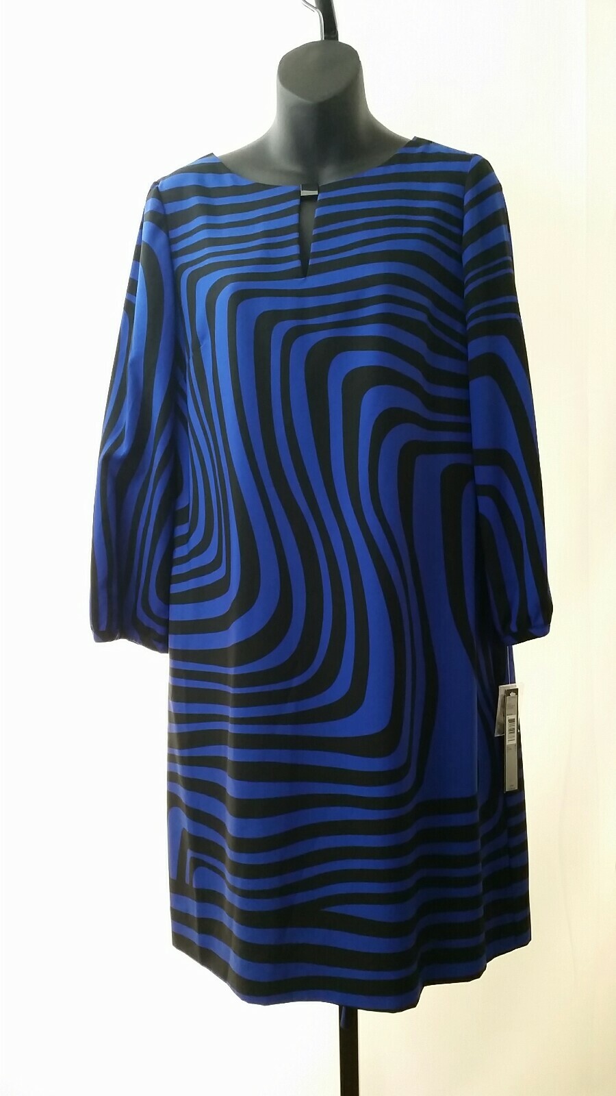 Tahari Arthur S. Levine “Elton” Dress Size 6 Black Cobalt Blue Black Zip Back 