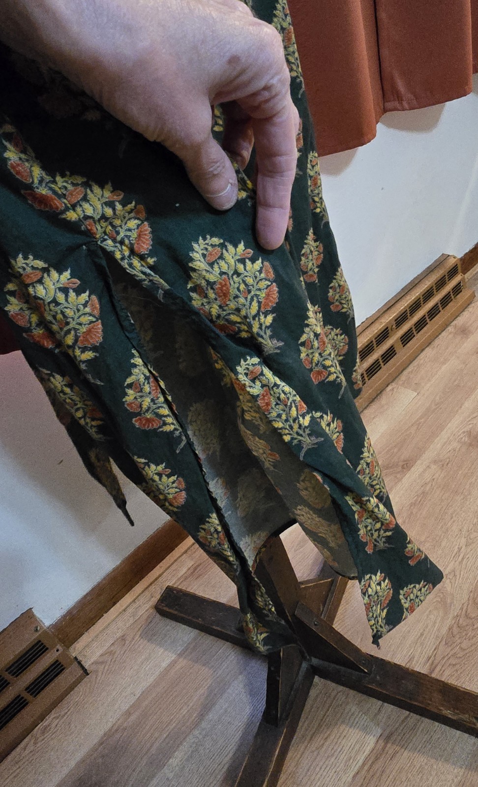 Green Floral Button Down Dress With Pockets And Side Slits