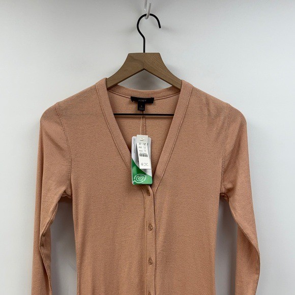 NWT J. Crew Ribbed Stretchy Knit Button-Up A-Line Midi Dress Camel Small