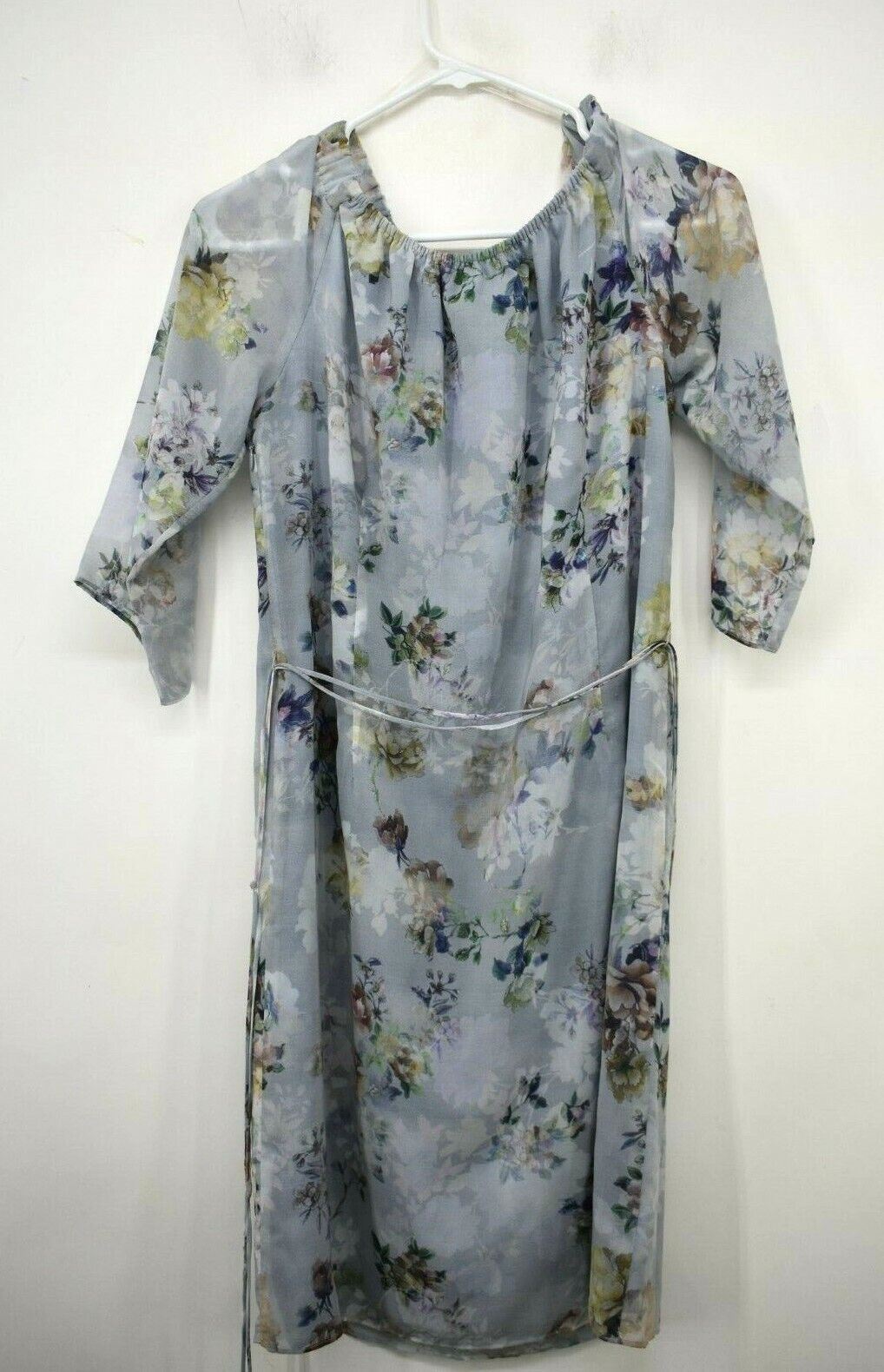 Sara Campbell Womens Blue Floral Raglan Sleeve Tie Waist Scoop Neck Midi Dress