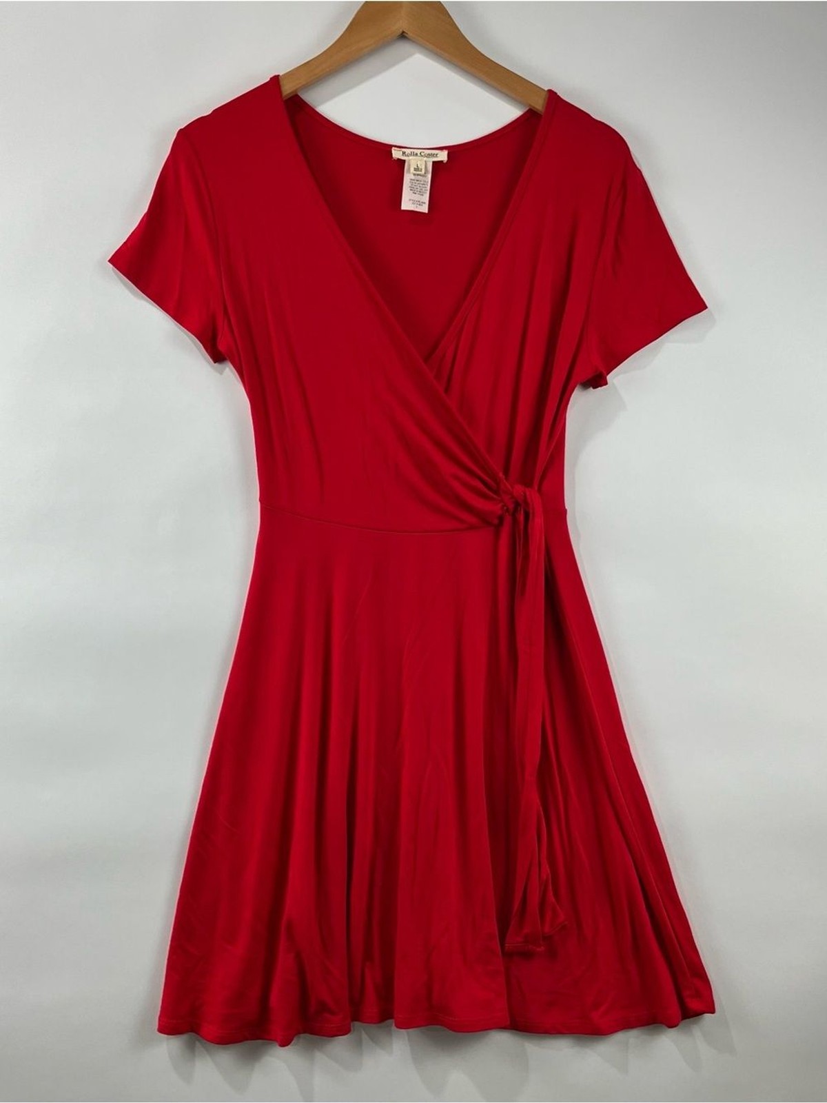 Wrap Tie Dress Stretch Short Sleeve V-Neck Fit & Flare Comfortable Soft