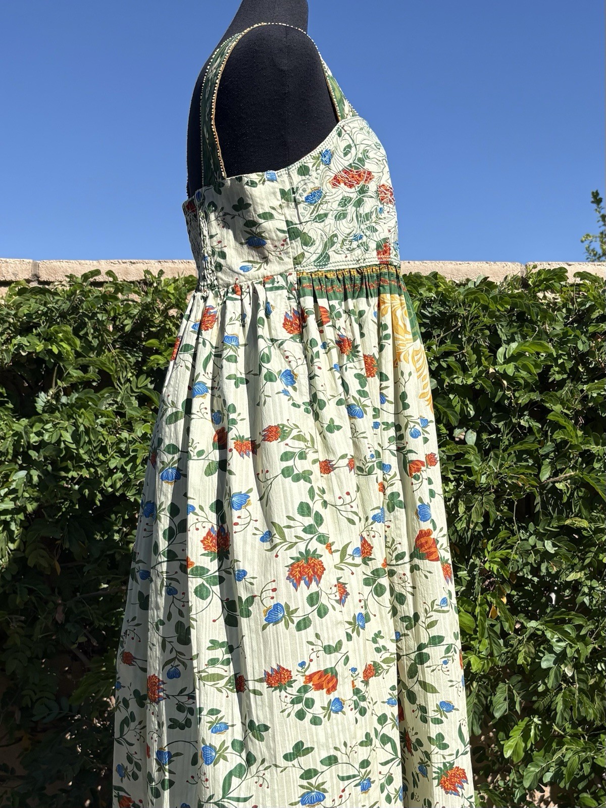 Caroline Constas M Multicolor floral squed neck High Waist Beaded Midi Dress-NWT