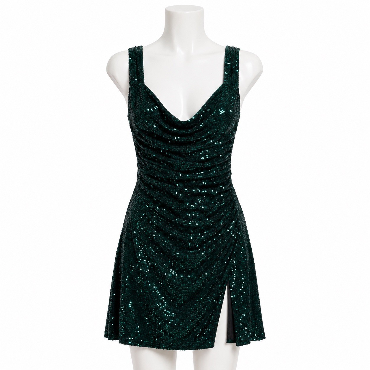 Lucy In The Sky Emerald Sequin Mini Dress XS Open Back Cowl Party Vegas Glam