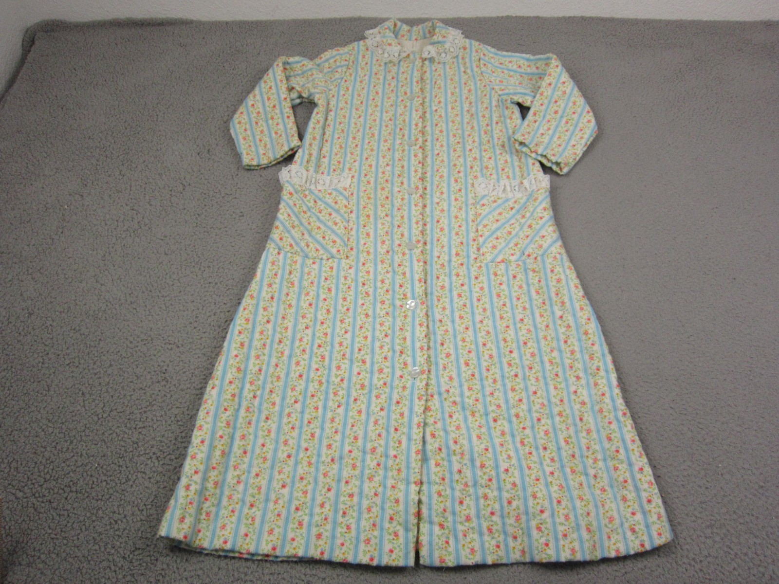 True Vintage Her Majesty Mod Dress Teens 10 Blue Green Floral Made in USA 70s