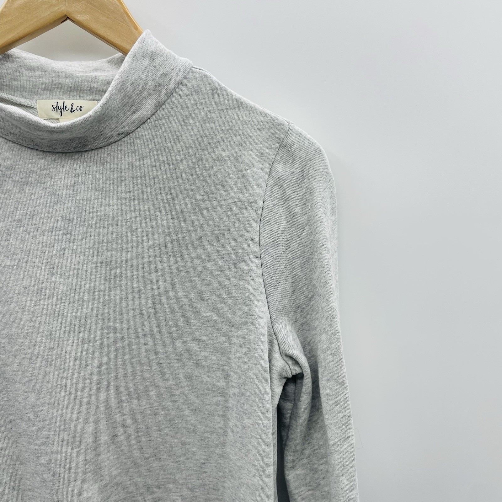 Style & Co Womens Size Medium Mock-Neck Tiered Sweatshirt Dress in Gray $59