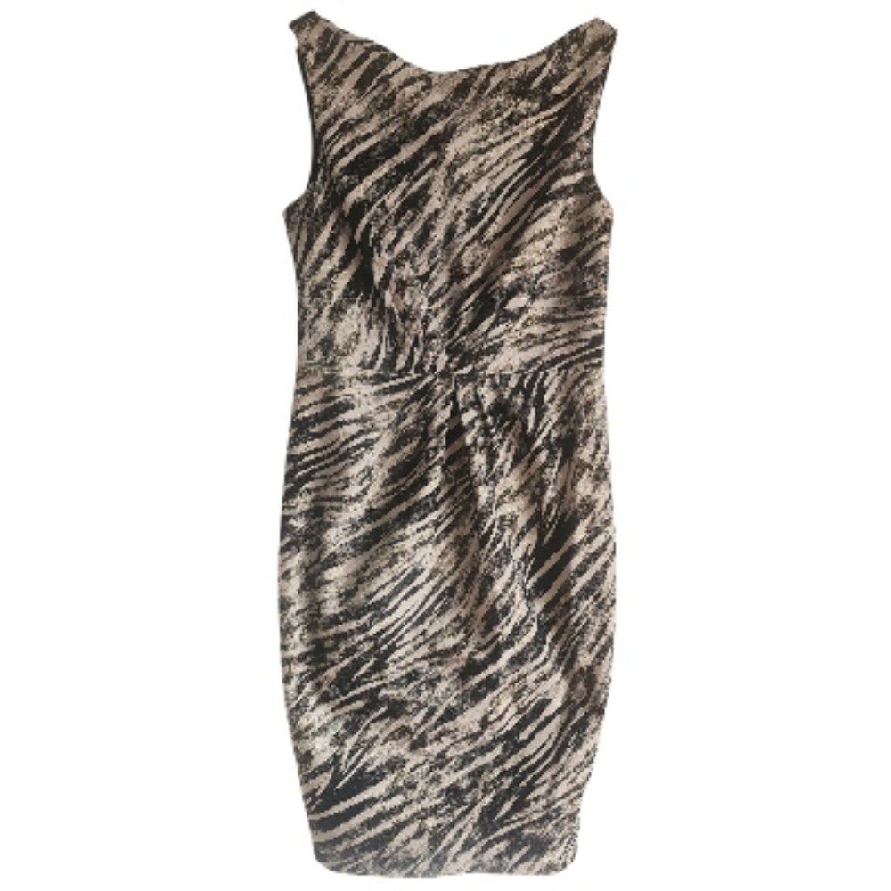 Badgley Mischka Black Cream Gold Animal Print Sleeveless Knee Lenght Shift Dress