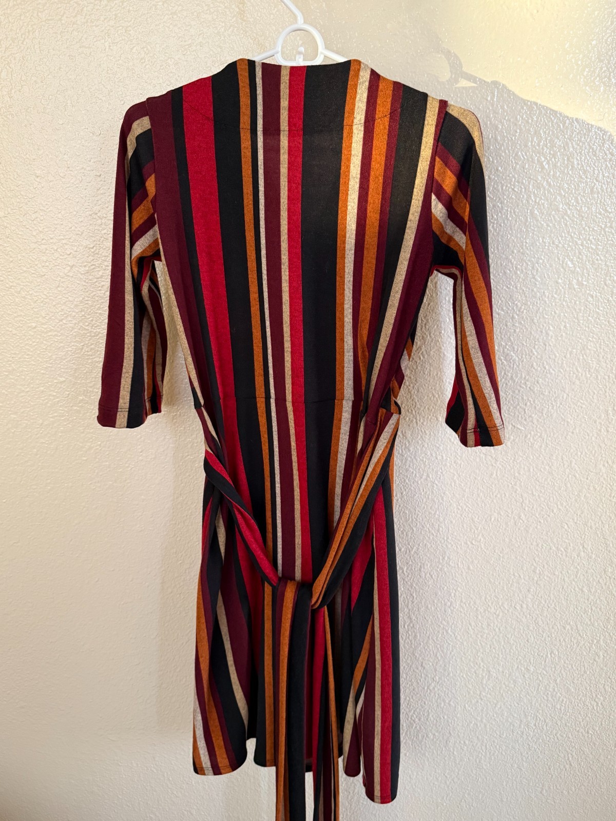 Lesley Evers Dress Womens Multicolor Striped Jersey Wrap Belted Knee Length XS