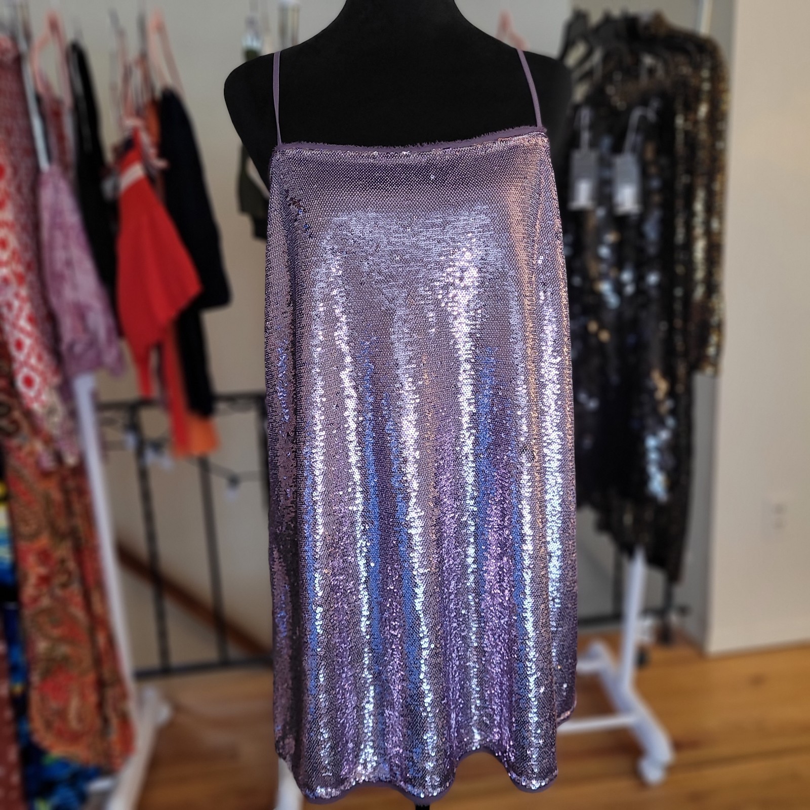 Free People Intimately Time To Shine Sequin Purple Mini Slip Dress Size Medium