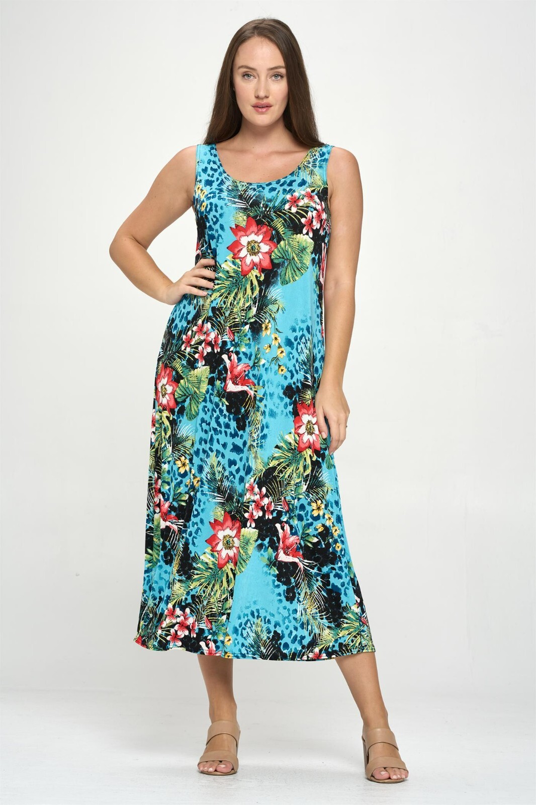 Travel Knit Dress, long A-Line Tank, Stretchy NO-IRON poly/span. #326