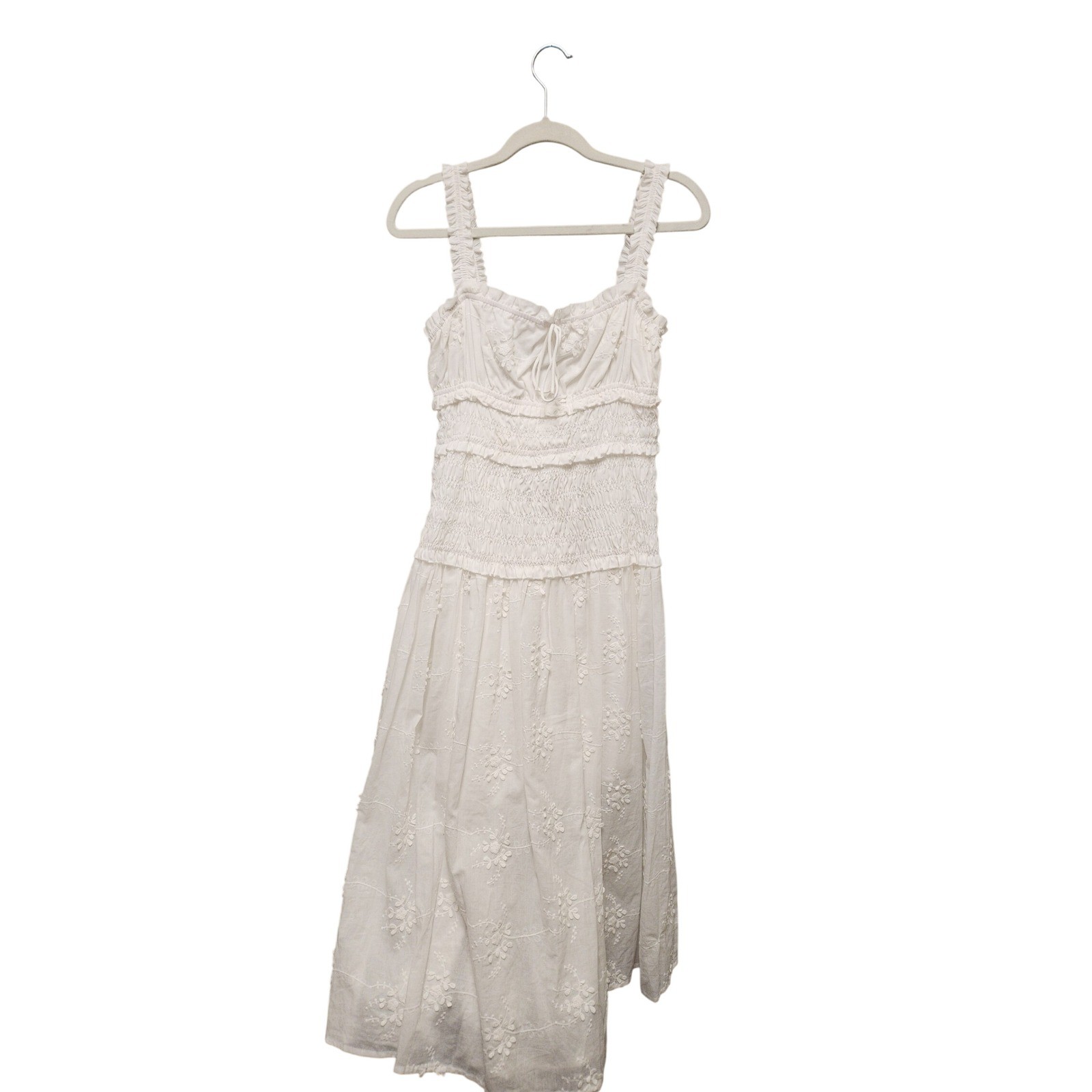All in Favor White Eyelet Smocked Midi Dress Womens Medium NWT Cottagecore Boho