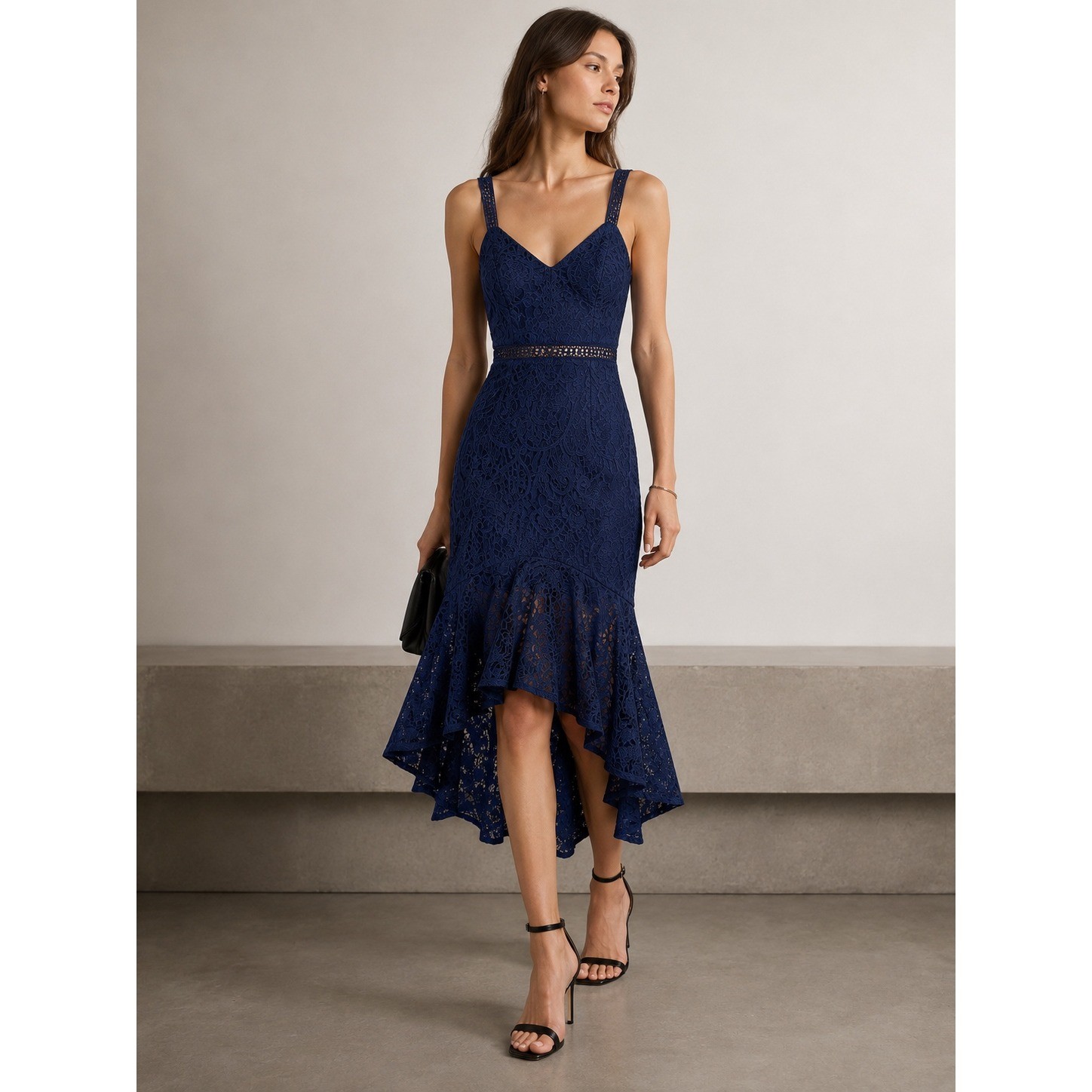 Two Sisters The Label Navy Blue Lace High Low Midi Dress Women Size 4 S Wedding