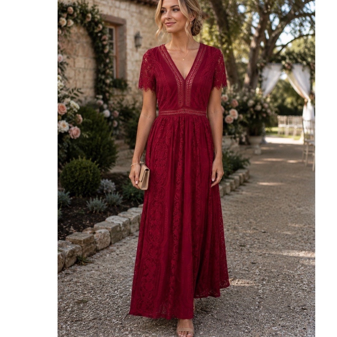 Cottagecore NWT Blencot Maxi Dress Red Maroon Lace Sz Small Babydoll