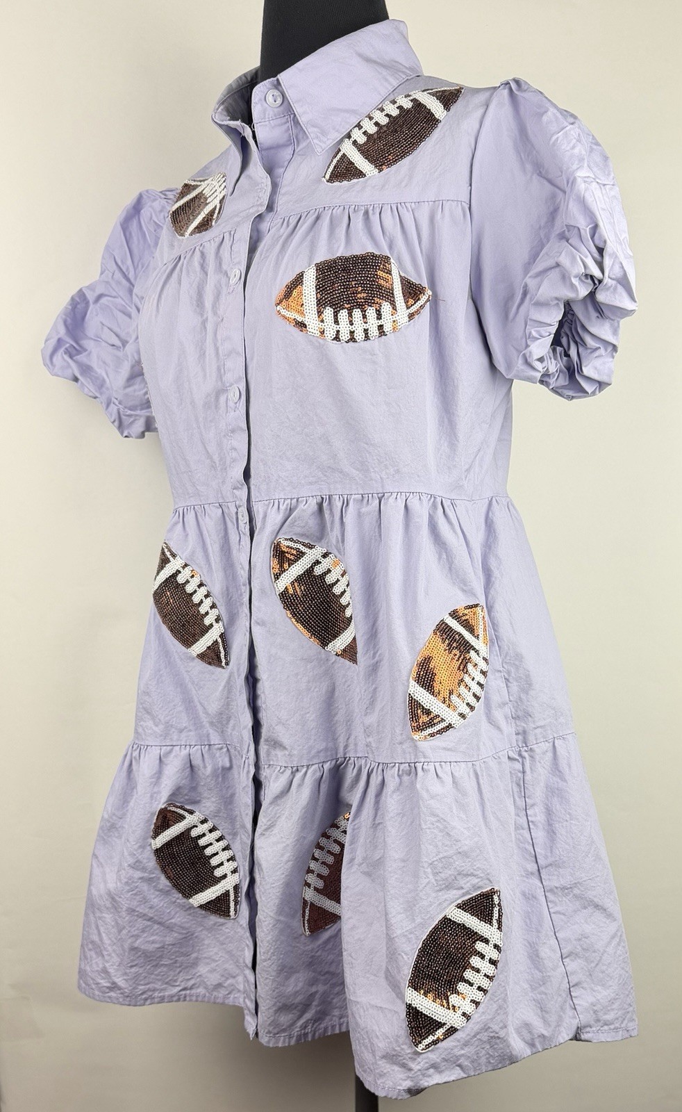 Lula Babydoll Lavender Football Sequin Embellish Game Day Dress Sz. S