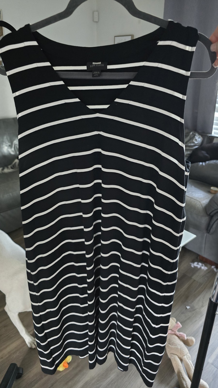 J. Jill Wearever Collection Black White Striped V-Neck Shift Dress L Petite