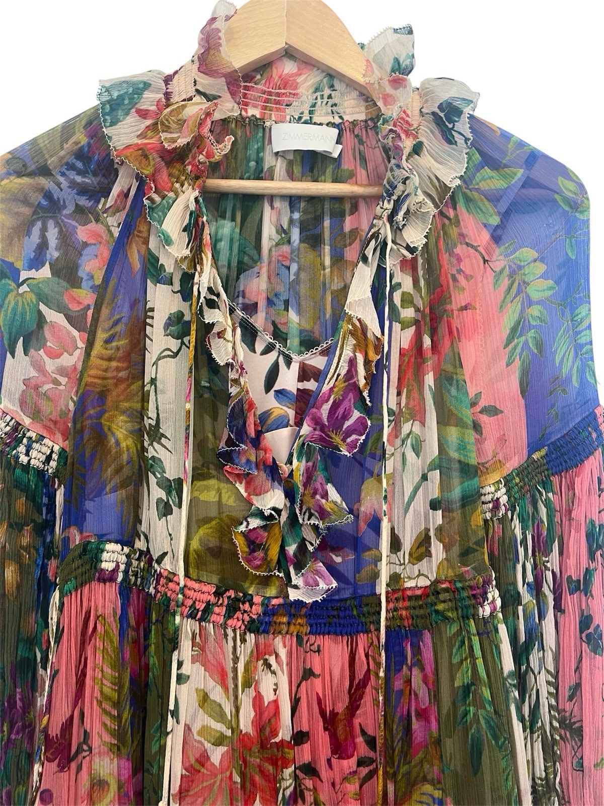 Zimmermann Tropicana Lantern Mini Spliced Dress Size 1 AU 10 US 6 Silk Tropical