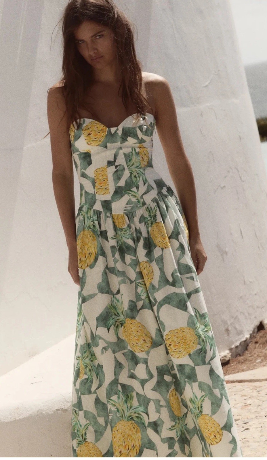 Zara 2026 Pineapple Fruit Print Corsetry Strapless Midi Dress Size XXL3152/391