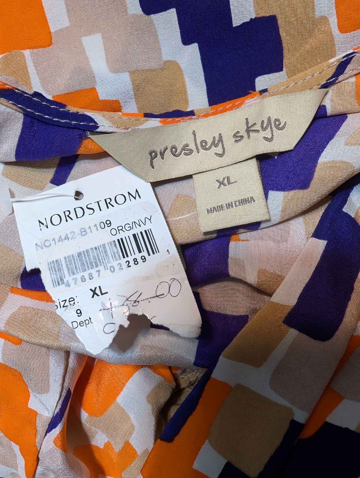 NWT Presley Skye 100% Silk Geometric Print Faux Wrap Dress Size XL