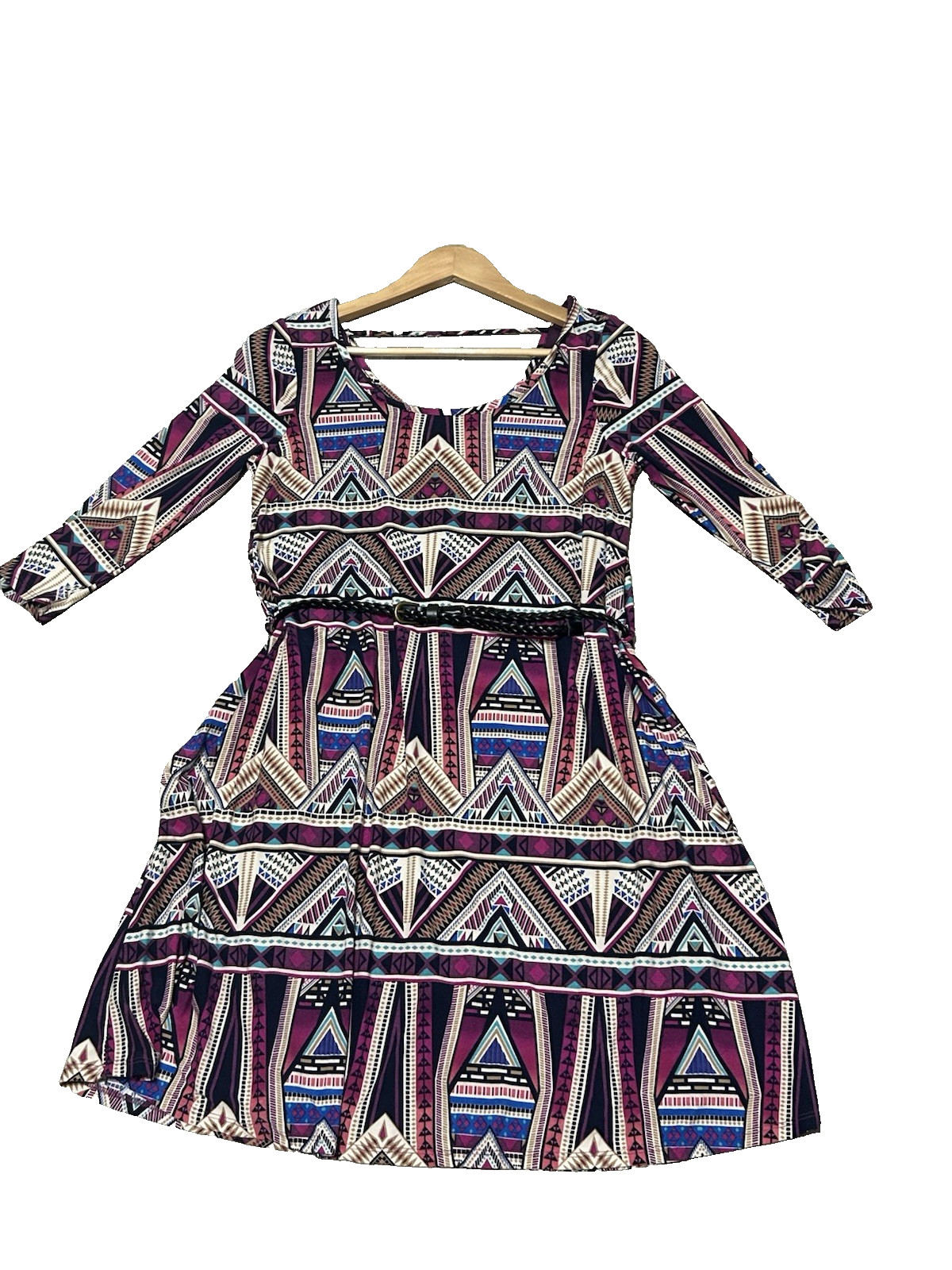 By Gishi New York Southwestern Italian Fabric Stretch Belted Lined Dress 1XL