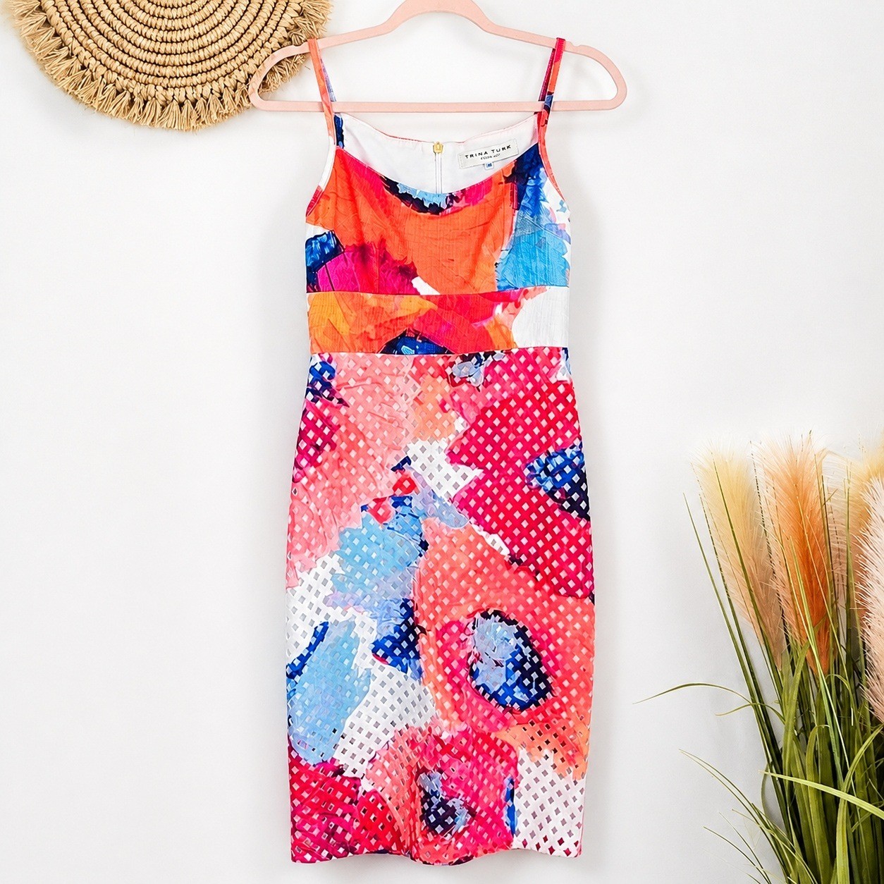 Trina Turk NEW Julietta Abstract Floral Laser-Cut Empire Waist Sheath Dress SZ 0