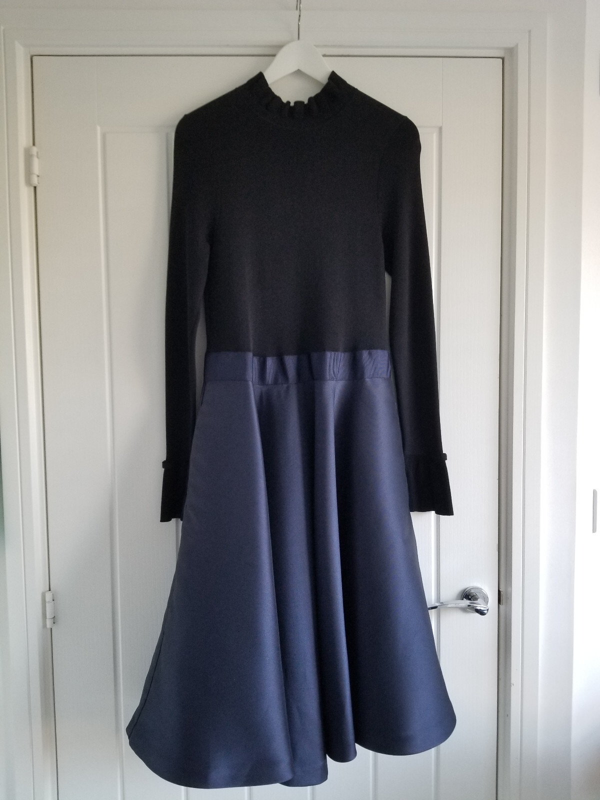 Ted Baker Zadi Long Sleeve Full Skirt Dress Size 4 UK 14 Dark Blue Black Navy