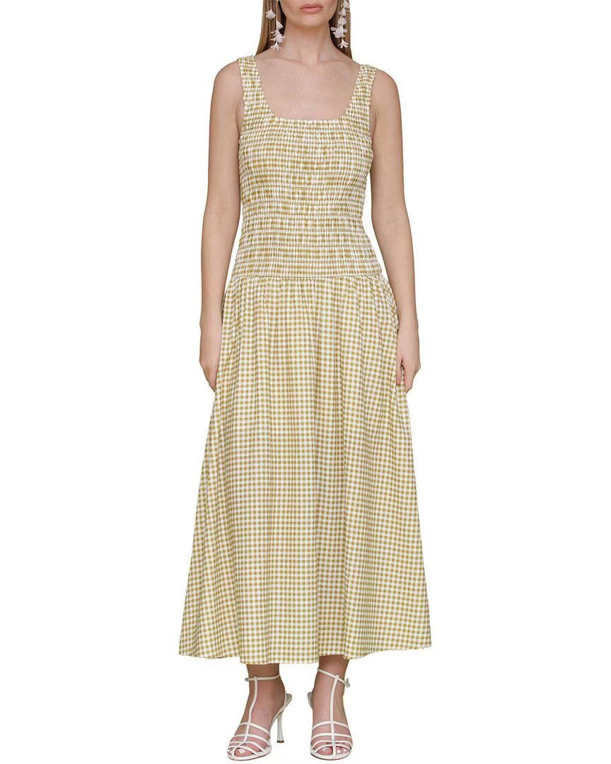 Avec Les Filles Drop Waist Smocked Bodice Linen-Blend Dress Women’s