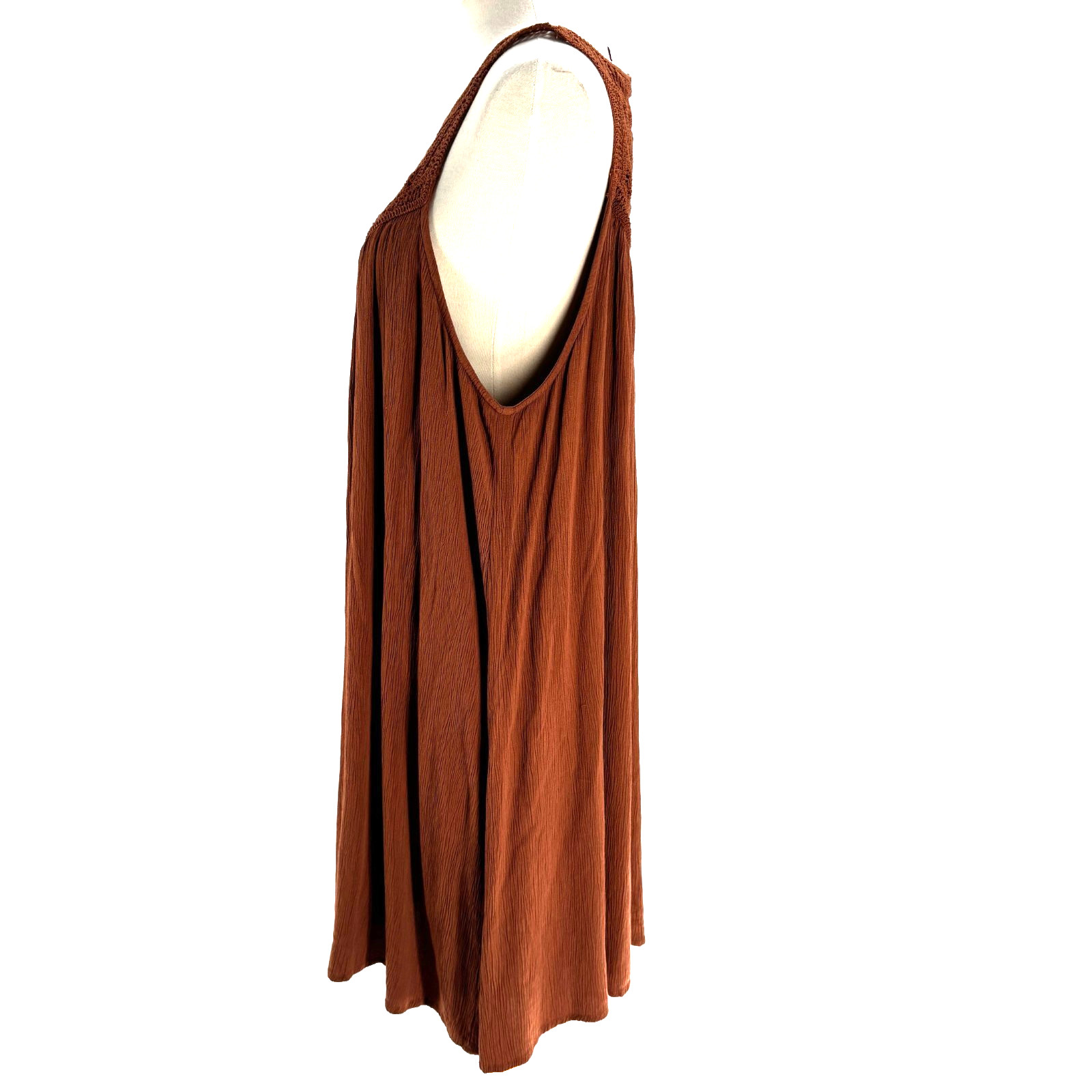NEW SHYANNE Crochet Yoke Crinkle Mini Dress Women’s XXXL Brown Coachella Western