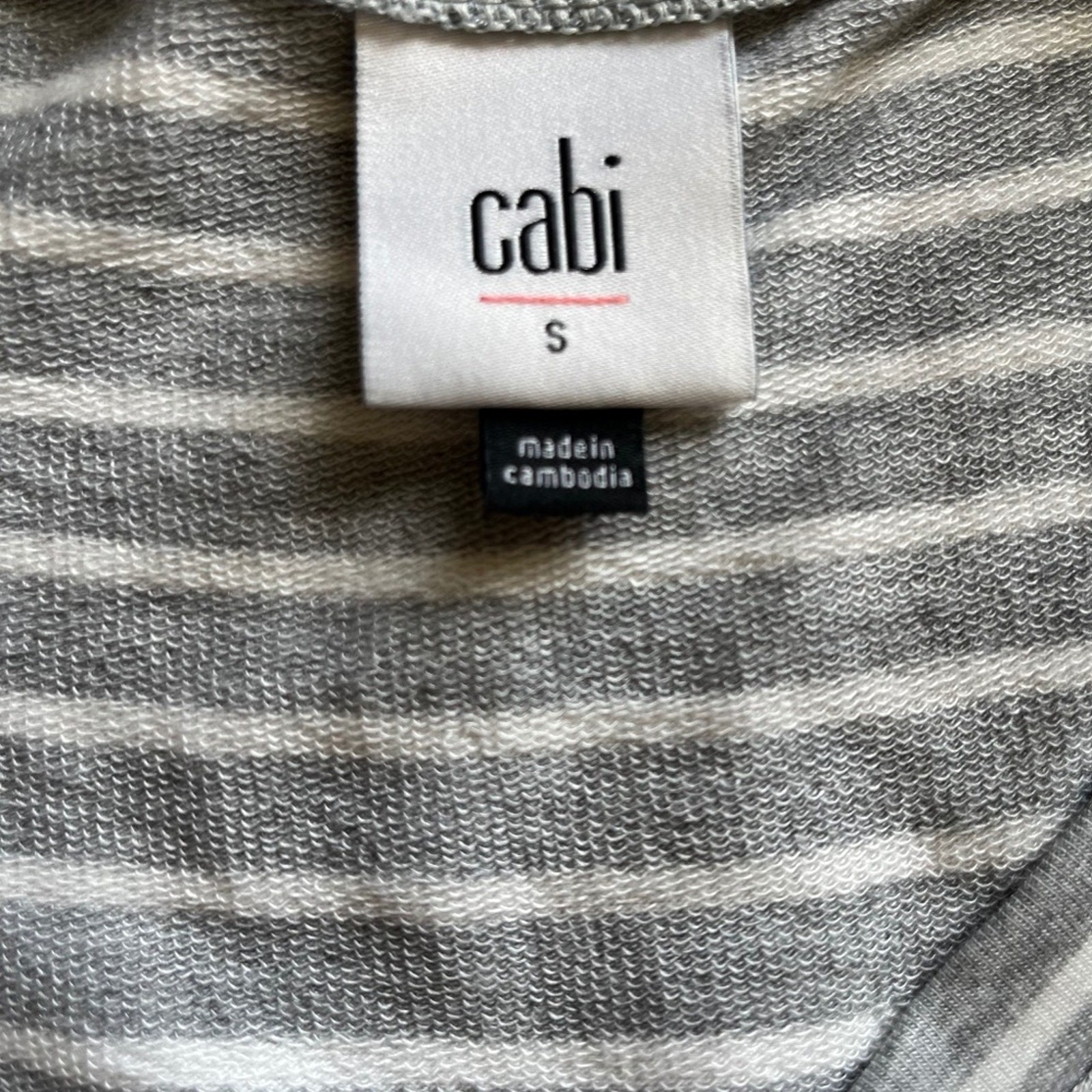CAbi Maxi Dress Easy Style #5974 Small Grey White Stripe Ruching Stretchy Comfy